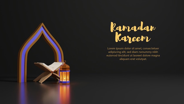 Ramadan kareem 3d hintergrund mit lampe und dunklem hintergrund