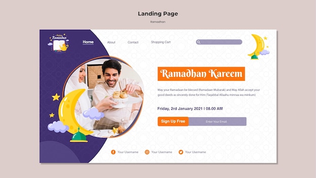 Kostenlose PSD ramadan landing page vorlage mit foto