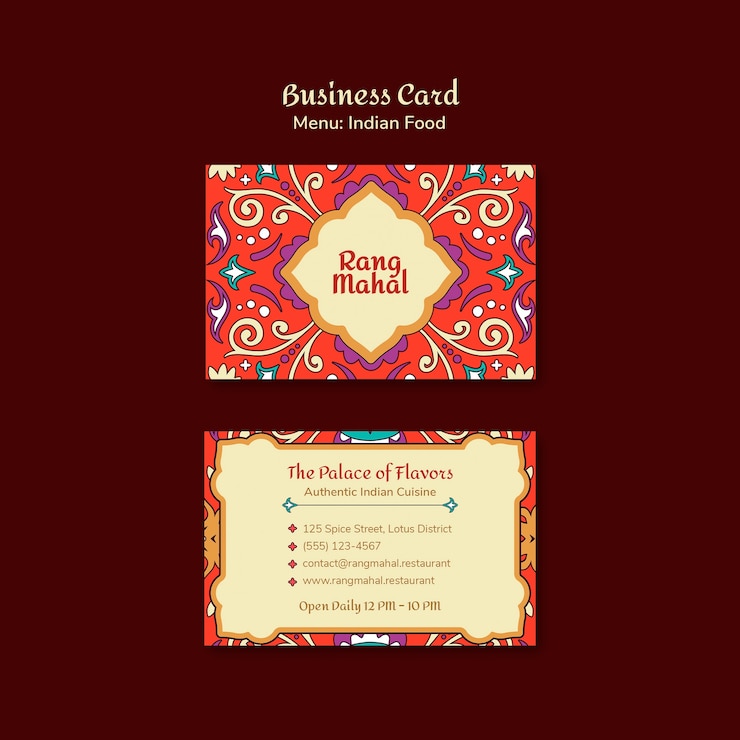 Kostenlose PSD rang mahal restaurant business card template
