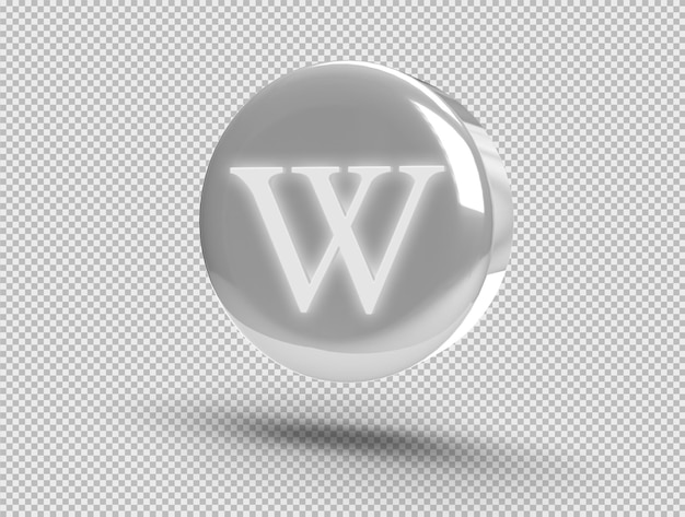 Realistische, glänzende 3d-rundschaltfläche mit wikipedia-symbol