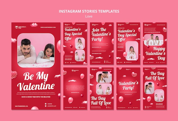 Realistische instagram-geschichten zur liebesfeier
