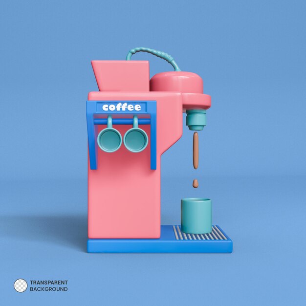 Realistische Kaffeemaschine mit Tassen auf blauem Hintergrund 3D-Render-Illustrator