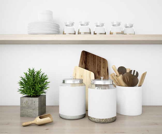 Realistische utensilien küche und gläser modell