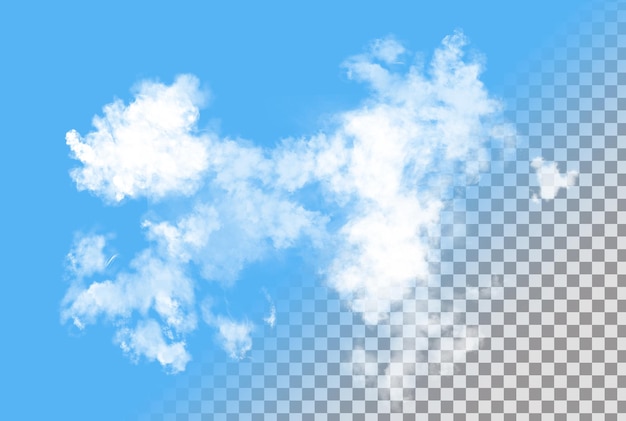 Realistische weiße wolken auf einem transparenten hintergrund