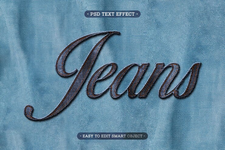 Kostenlose PSD realistisches denim-gewebe 3d-bearbeitbares texteffekt