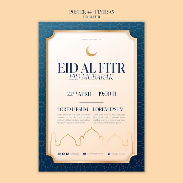 Kostenlose PSD realistisches eid al-fitr-vorlagendesign