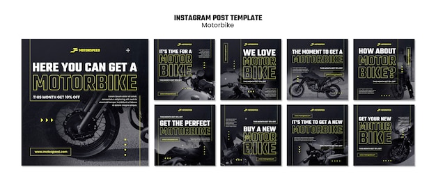Kostenlose PSD realistisches instagram-post-set für das motorradgeschäft