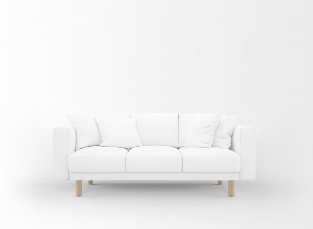 realistisches leeres Sofa mit kleinen Tischen, die auf Weiß isoliert werden