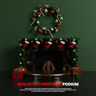 Realistisches weihnachts-innenpodium mit kamin