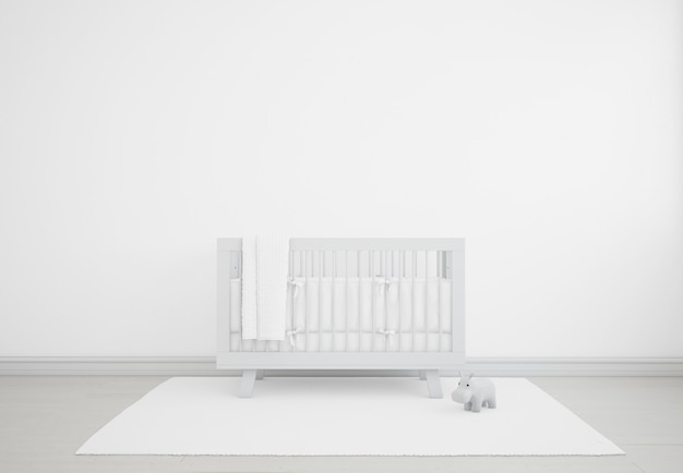 realistisches weißes Babyzimmer mit einer Wiege