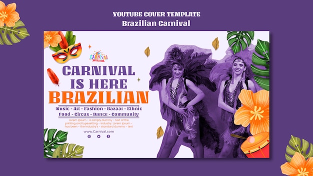 Kostenlose PSD realistisches youtube-cover zum brasilianischen karneval