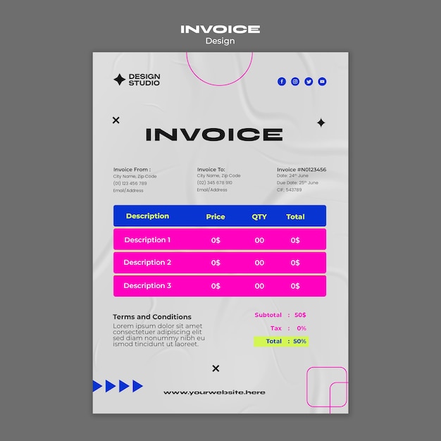 Kostenlose PSD rechnungsvorlage für flaches design-designstudio