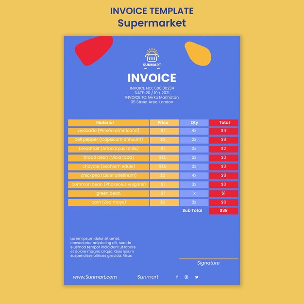 Rechnungsvorlage für Supermarktgeschäfte