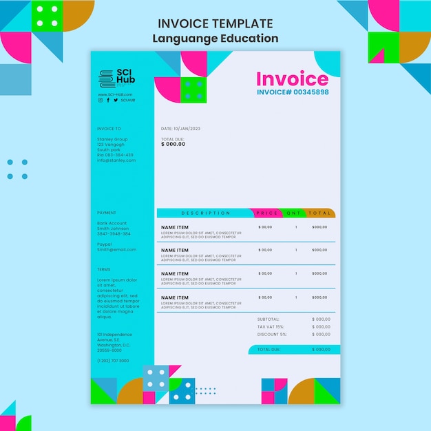 Kostenlose PSD rechnungsvorlage zum sprachenlernen