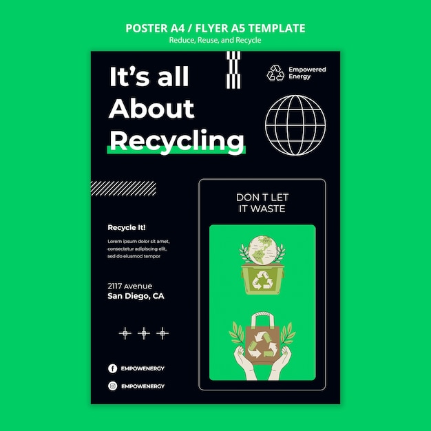 Kostenlose PSD recycling-vorlage im flachen design