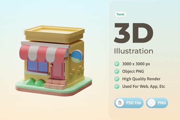 Kostenlose PSD reiseobjekt-einkaufsmarkt 3d-illustration