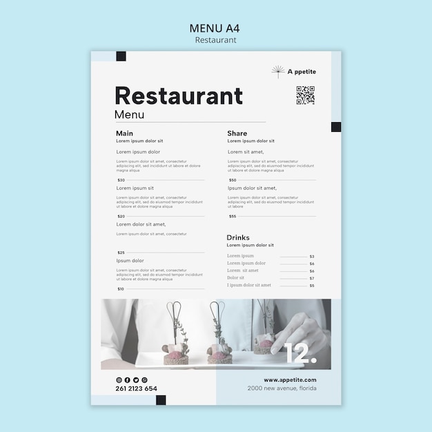 Restaurant-Menüvorlage für leckeres Essen