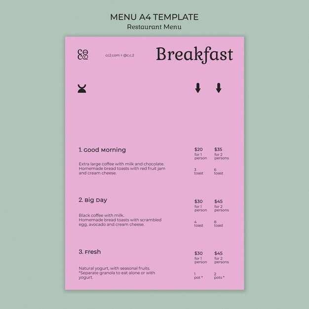 Restaurant-Menüvorlage im flachen Design