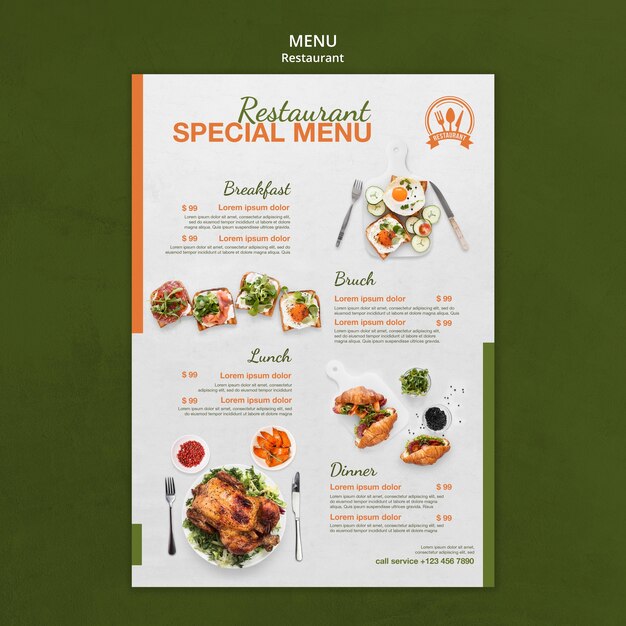 Restaurant spezielle Menü Druckvorlage
