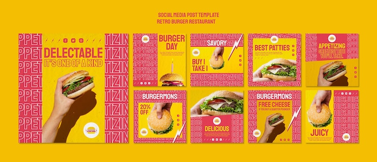 Kostenlose PSD retro burger restaurant social media post