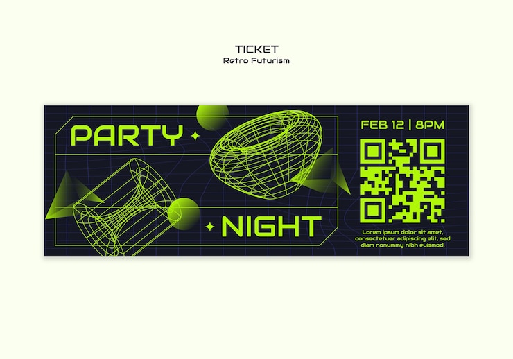 Kostenlose PSD retro-futurismus-ticketvorlage-design