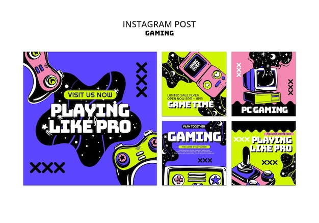 Kostenlose PSD retro-gaming-instagram-beiträge