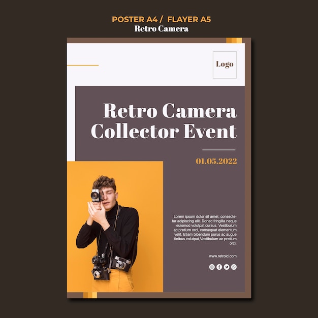 Kostenlose PSD retro kamera konzept poster vorlage