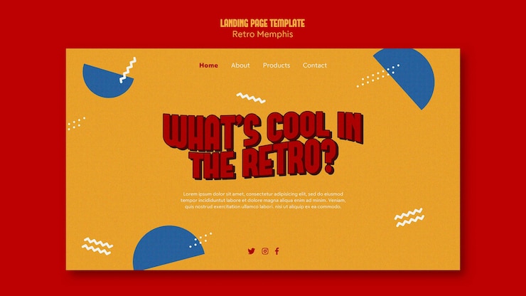 Kostenlose PSD retro memphis landing page design