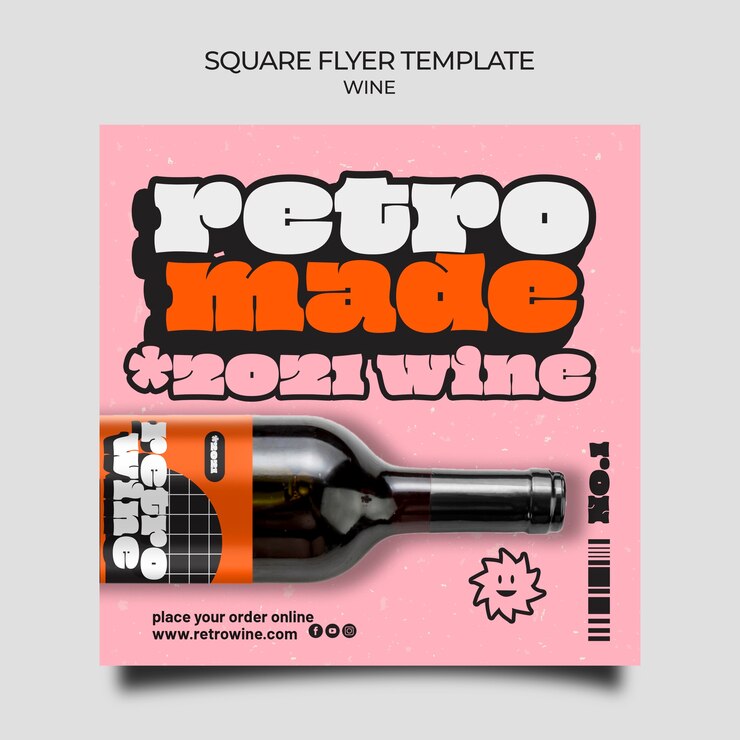 Kostenlose PSD retro wein quadratische flyer vorlage