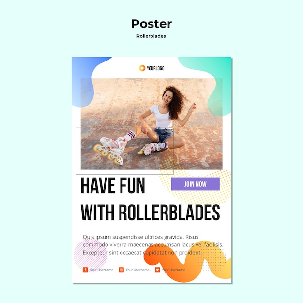 Kostenlose PSD rollerblades konzept poster vorlage