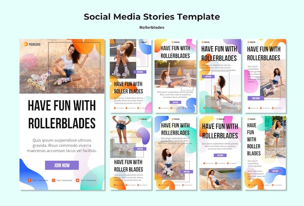 Rollerblades Konzept Social Media Geschichten Vorlage