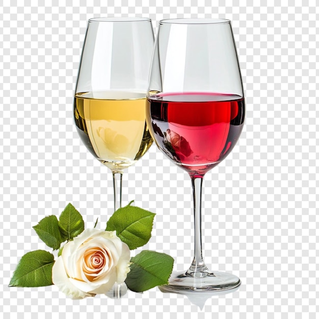 Romantischer Wein, der eine Rose und zwei Gläser Wein schmeckt