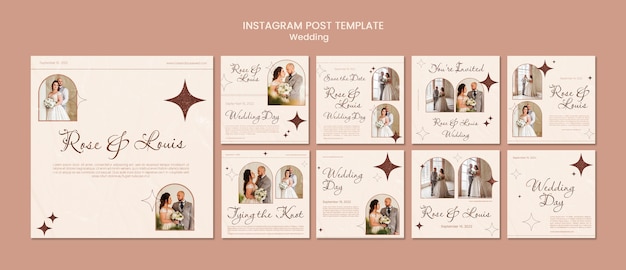 Kostenlose PSD rose gold hochzeits einladung instagram-posts