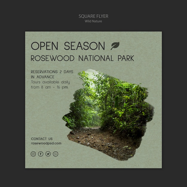 Rosenholz Nationalpark Flyer Vorlage mit Wald