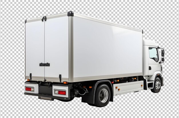 Rückansicht PSD-Kasten-LKW-Fahrzeug isoliert auf dem Hintergrund