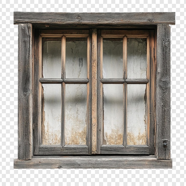 Kostenlose PSD rustikales doppelhängendes fenster aus holz mit gealterten glasfenstern