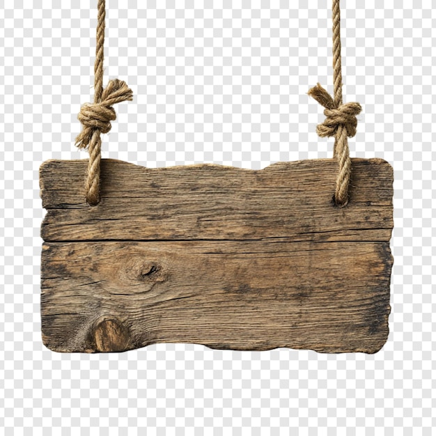 Rustikales Holzschild, das an einem Seil hängt, leere Vorlage für Text oder Nachricht