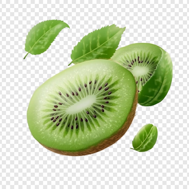 saftige Kiwi-Fruchtscheiben mit grünen Blättern