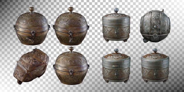 Sammlung antiker dekorativer Metallbehälter