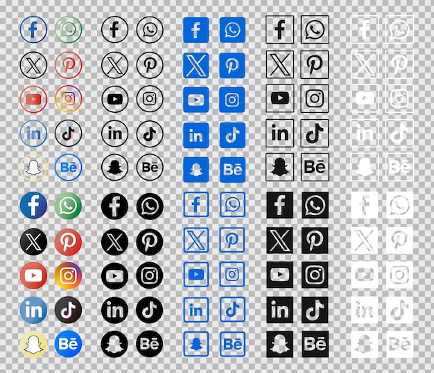 Kostenlose PSD sammlung farbiger logos und social-media-formulare auf einem transparenten hintergrund