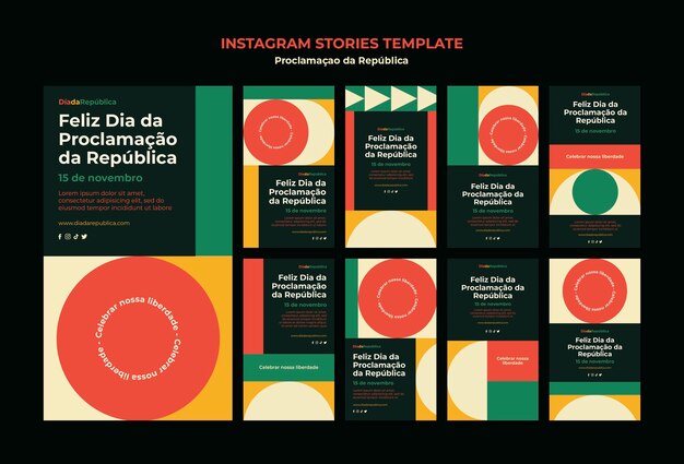 Sammlung geometrischer Instagram-Geschichten für die Feier der Proclamacao da Republica