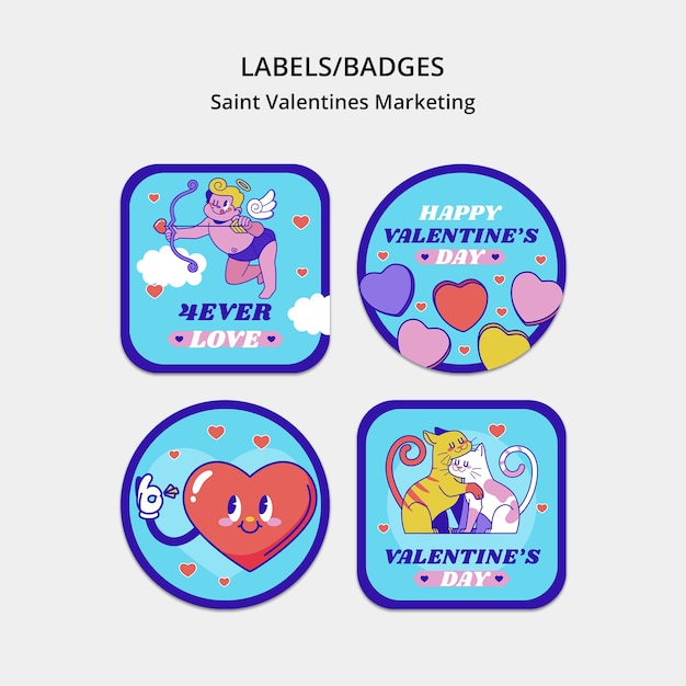 Sammlung von Etiketten für die Feier des Valentinstags