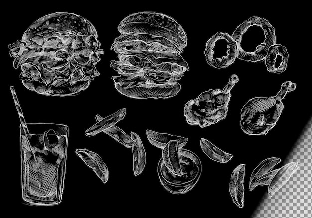 Kostenlose PSD sammlung von fast-food-doodles