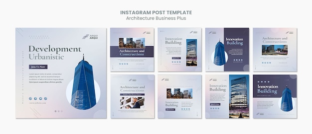 Kostenlose PSD sammlung von instagram-beiträgen des architekturbüros