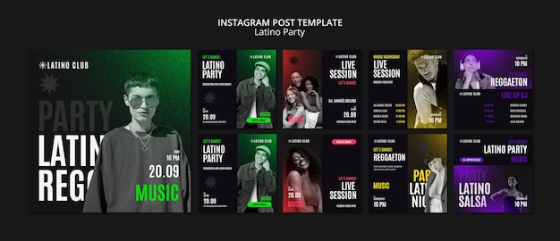 Kostenlose PSD sammlung von instagram-beiträgen für eine latino-party