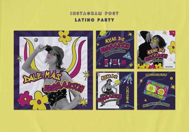 Kostenlose PSD sammlung von instagram-beiträgen für eine latino-party