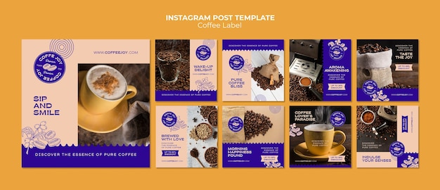 Kostenlose PSD sammlung von instagram-beiträgen für kaffeeetiketten