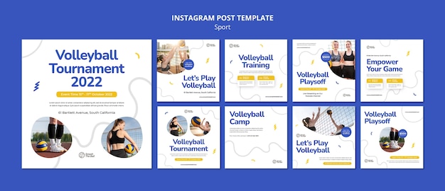 Kostenlose PSD sammlung von instagram-beiträgen für volleyball-camp-turniere