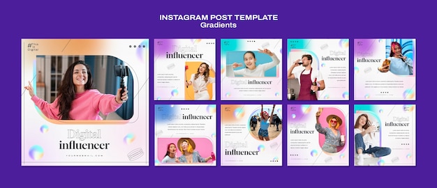 Kostenlose PSD sammlung von instagram-beiträgen im farbverlauf