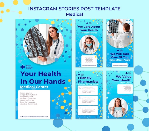 Kostenlose PSD sammlung von instagram-geschichten des medizinischen zentrums